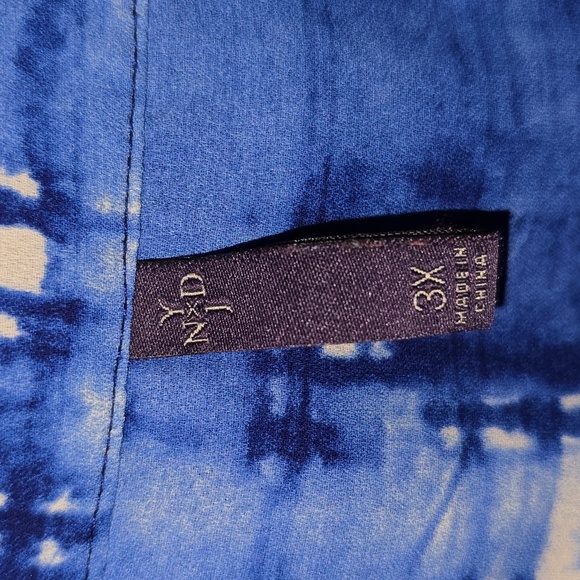 NYDJ Blue/White Watercolor Button 3/4 Sleeve Flowy Blouse Boho Chiffon Size 3x - Picture 2 of 16